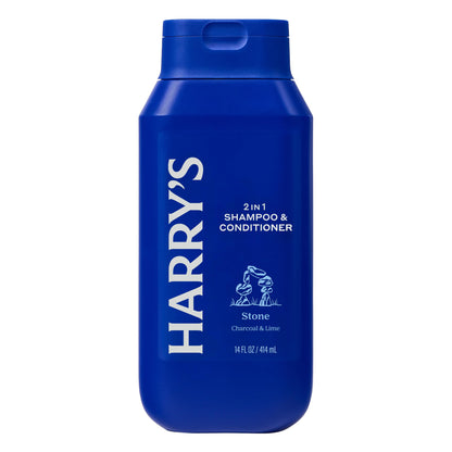 Harry's Stone shampoo and conditioner bottle close up