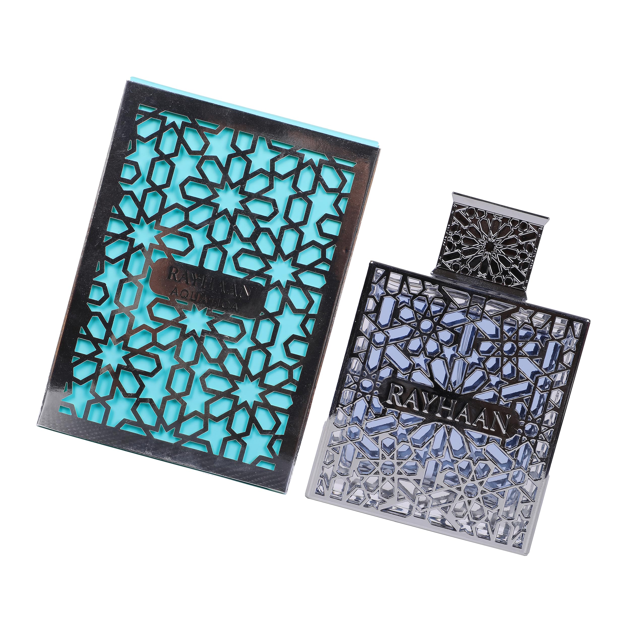 Authentic Rayhaan Aquatica fresh marine and citrus fragrance spray mechanism close up shot