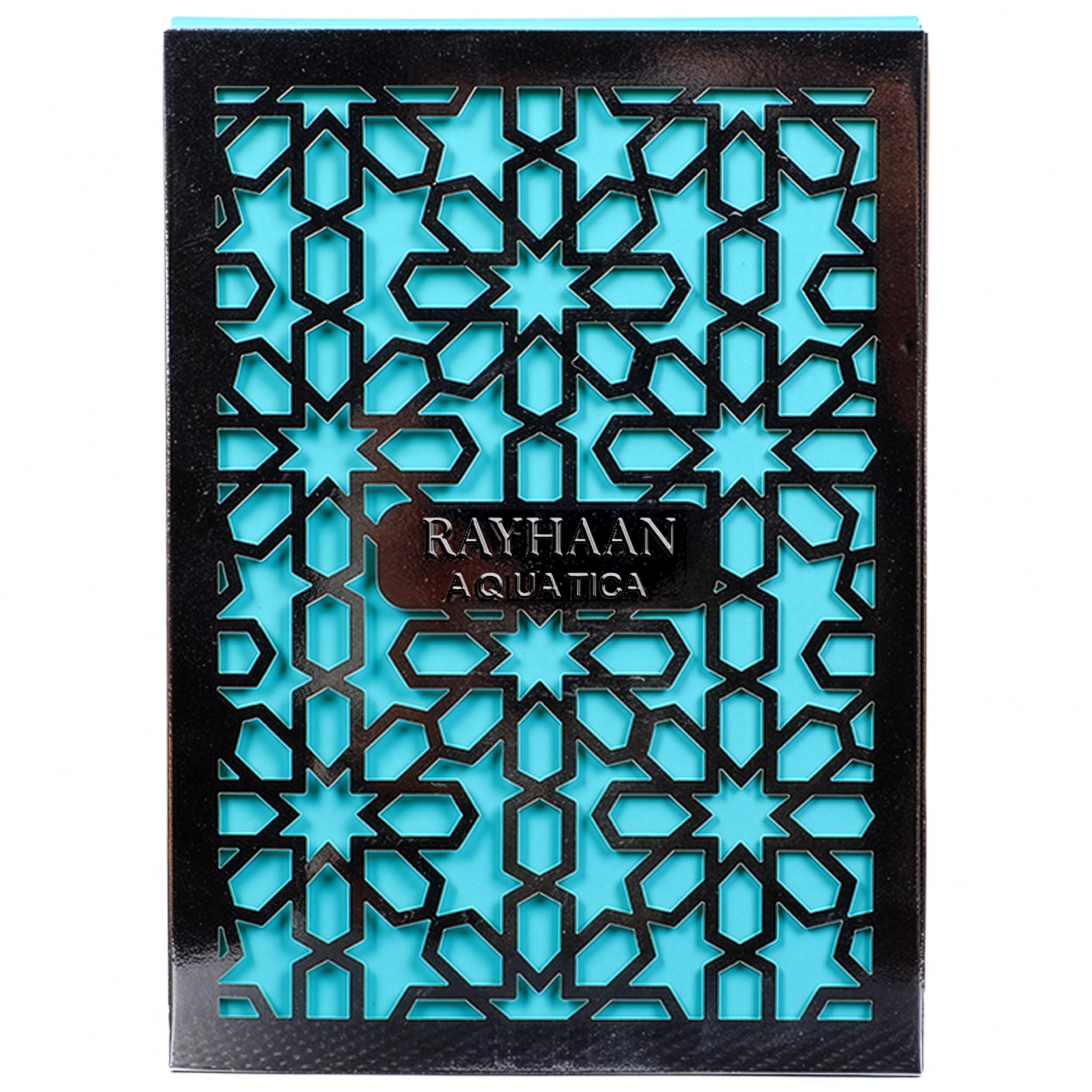 Rayhaan Aquatica men luxury perfume packaging displaying original brand labels and product details