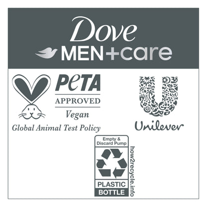 Side profile of 18 Fluid Ounce Dove Men Plus Care bottle