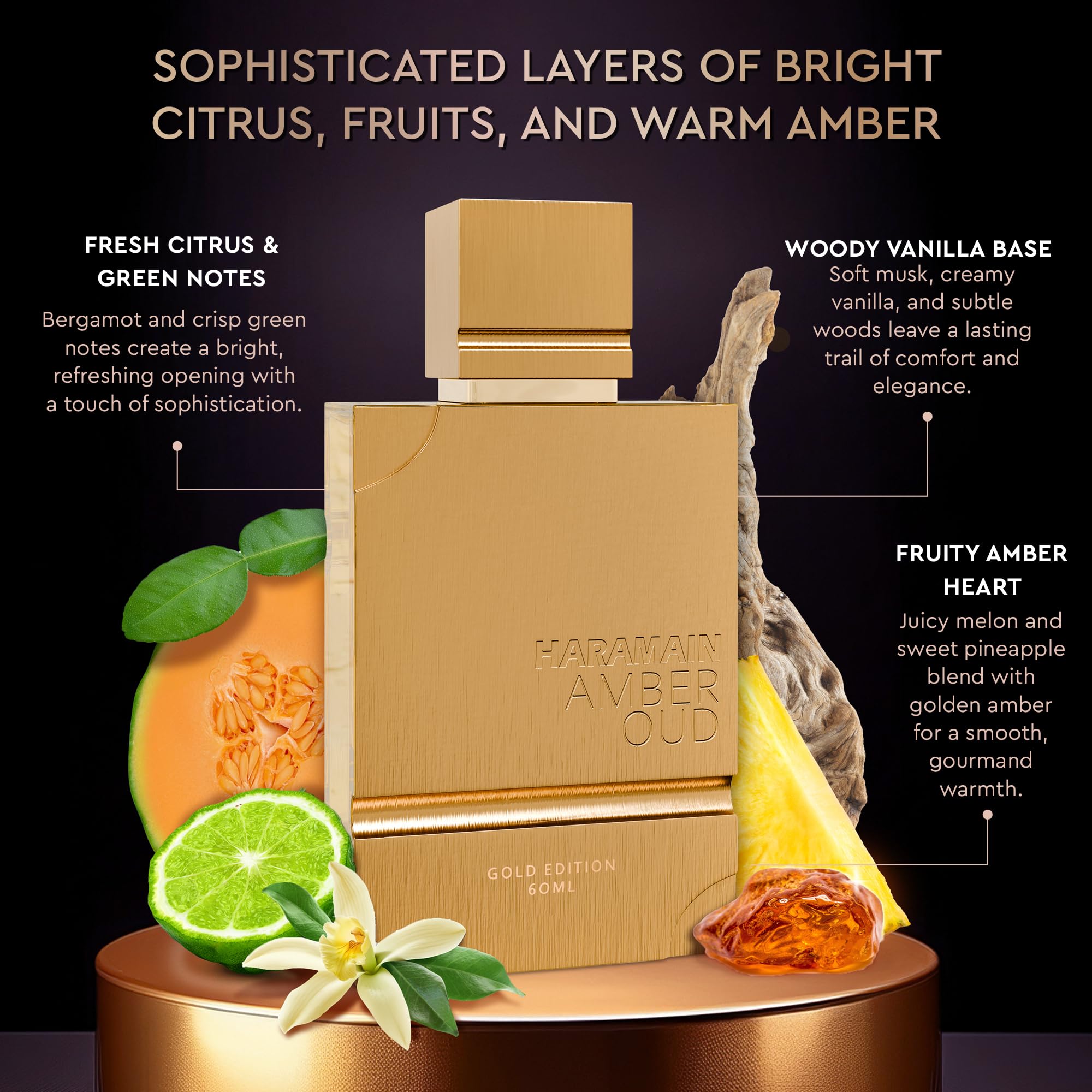 Unisex Al Haramain Amber Oud Gold Edition 60ml bottle paired with the refillable travel atomizer accessory.