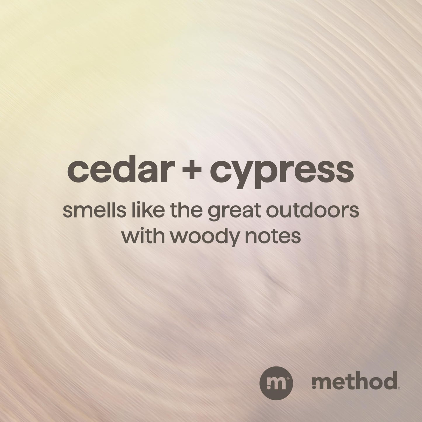 Close up of Method Men Cedar and Cypress branding on bottle