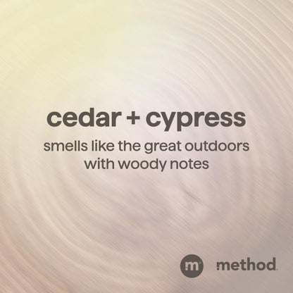 Close up of Method Men Cedar and Cypress branding on bottle