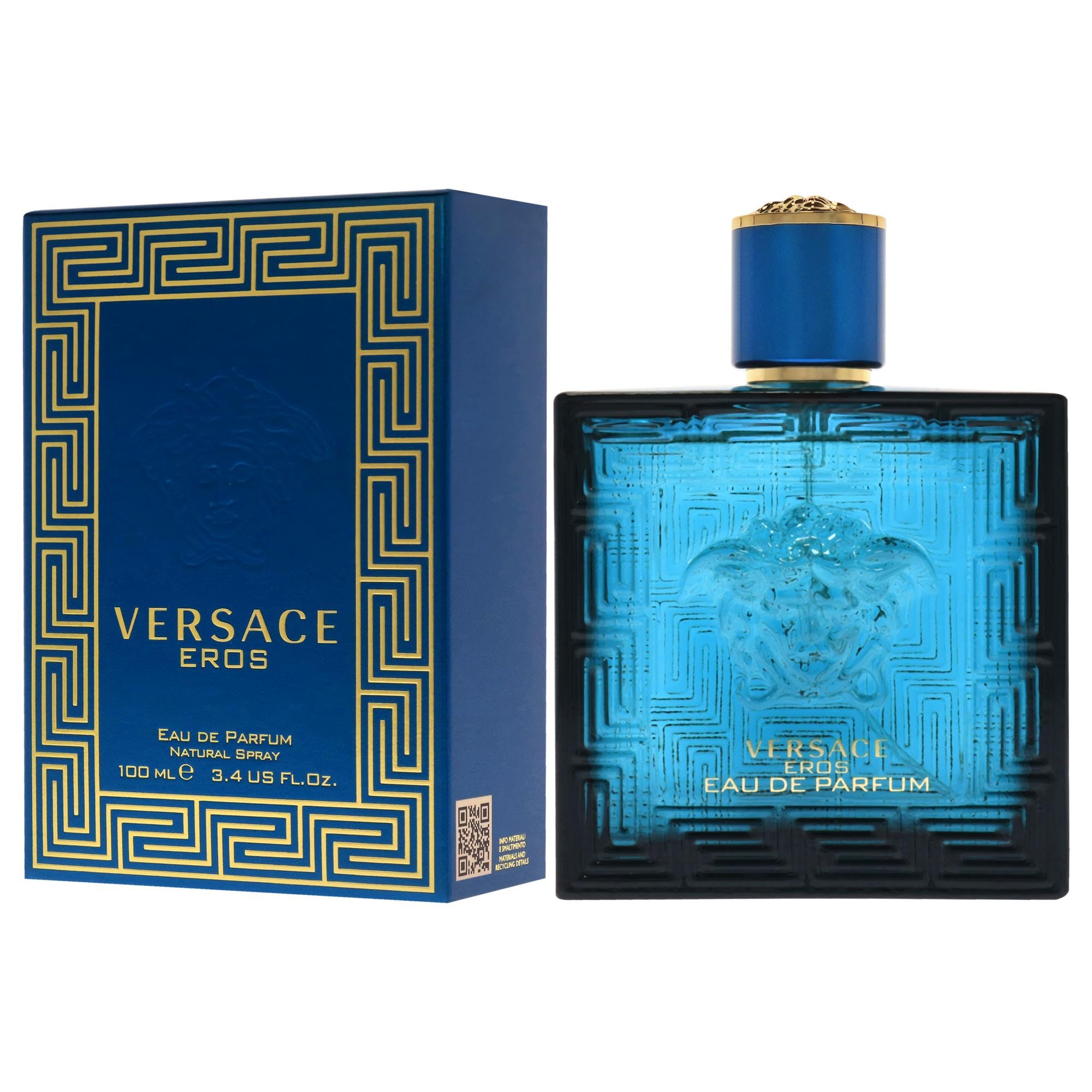 Authentic imported Versace Eros Eau de Parfum spray box and bottle setup