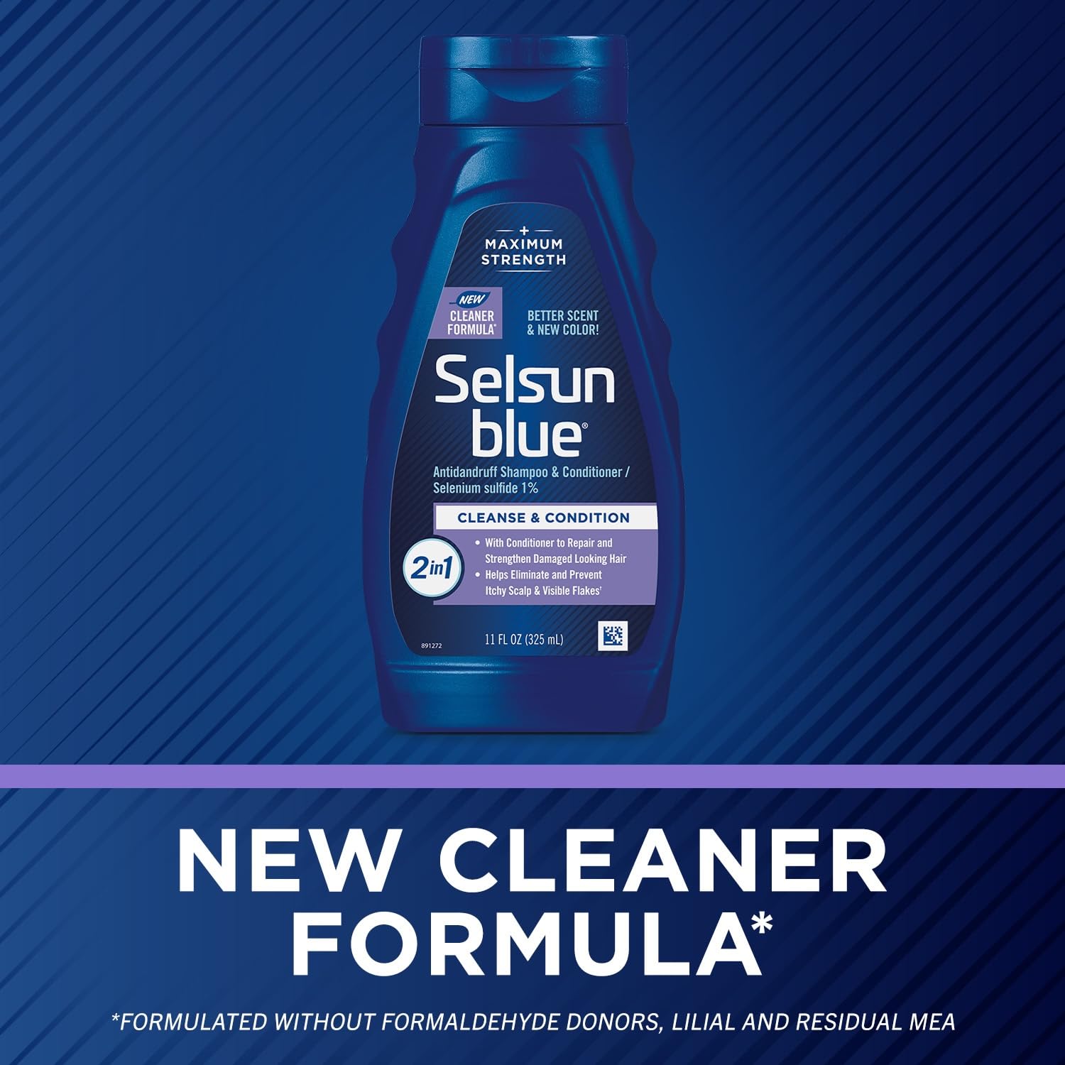 Selsun Blue 2-in-1 selenium sulfide medicated shampoo packaging details