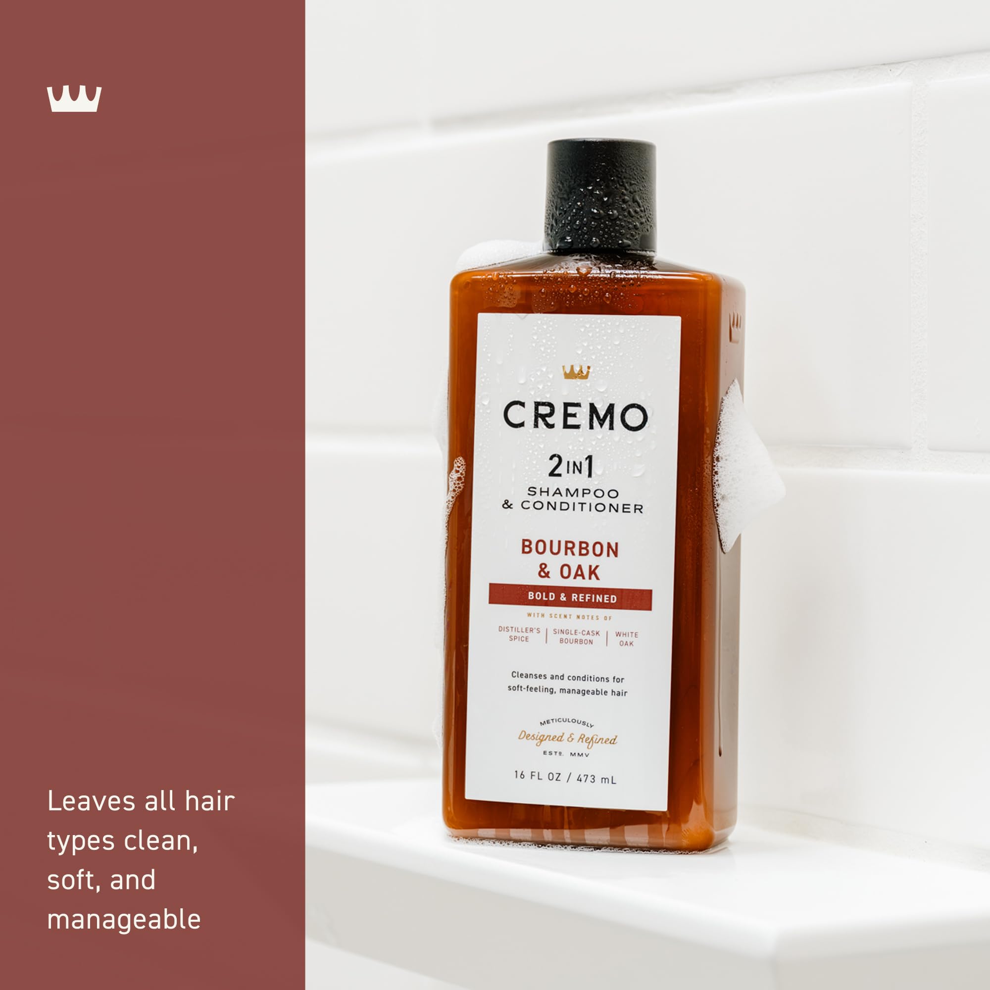 Close up of Cremo Bourbon and Oak hair product packaging details