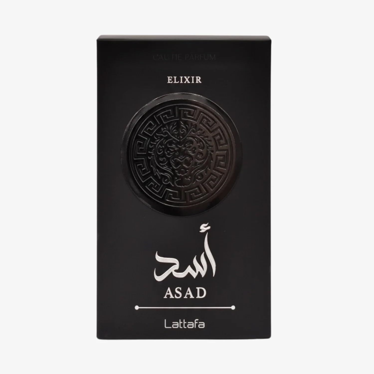 Lattafa Asad Elixir 100ml men's perfume packaging box showcasing brand authenticity