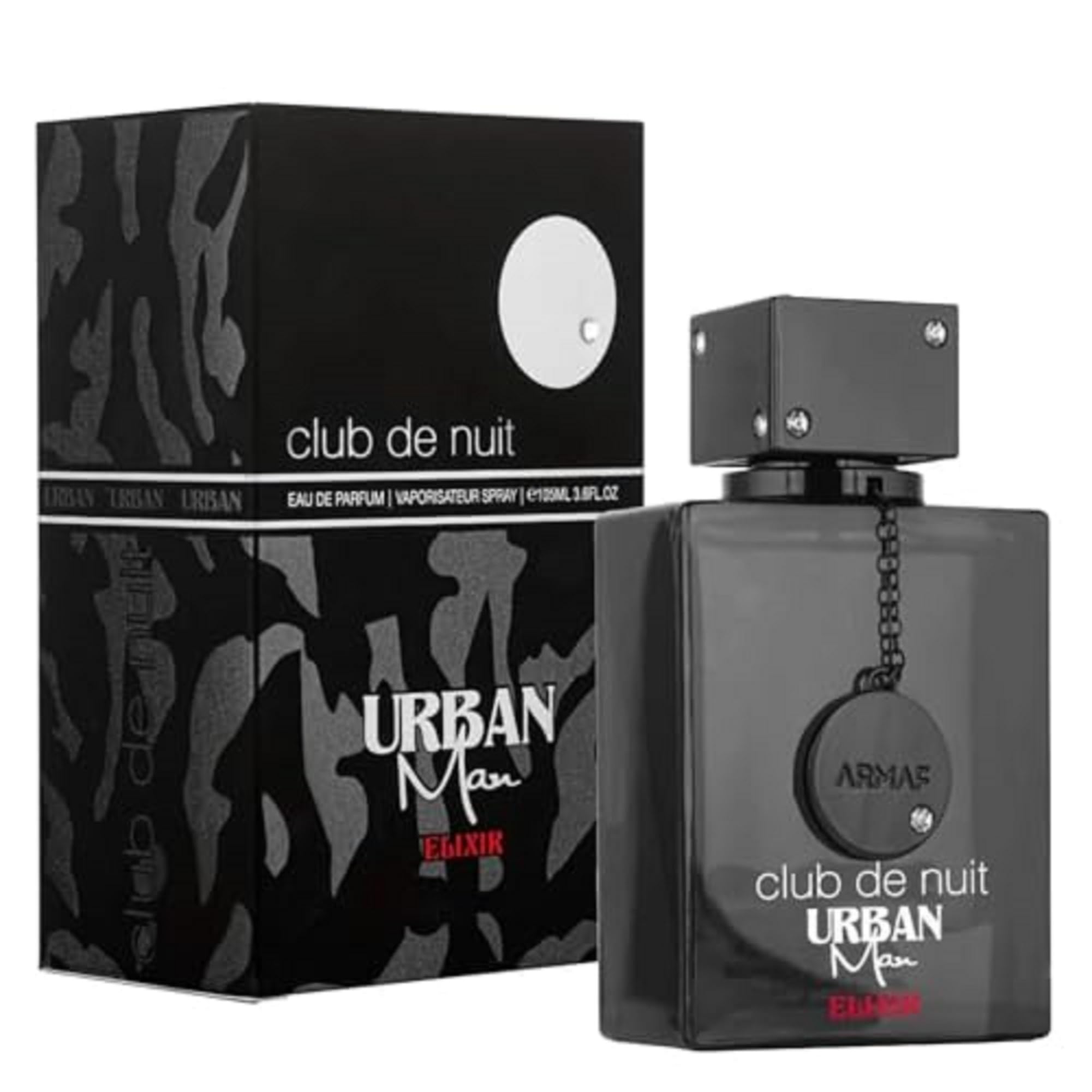 Imported Armaf Club De Nuit Urban Man Elixir EDP fragrance bottle showing details and atomizer cap