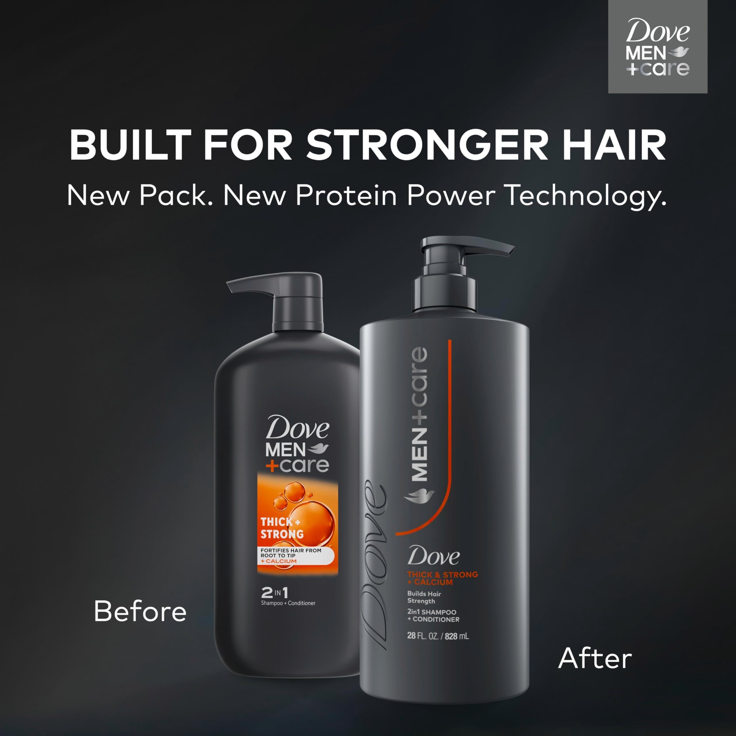 Dove Men Plus Care 2-in-1 shampoo bottle label detail