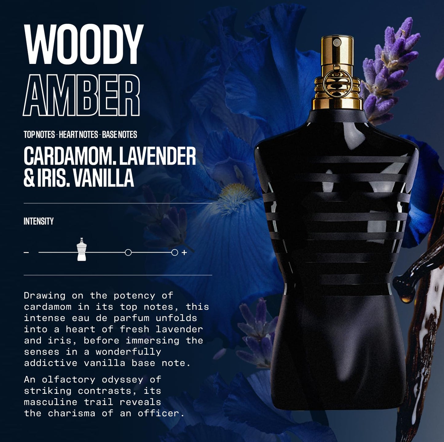 Jean Paul Gaultier Le Male Le Parfum 2.5 Ounce bottle standing next to its iconic black metal canister.