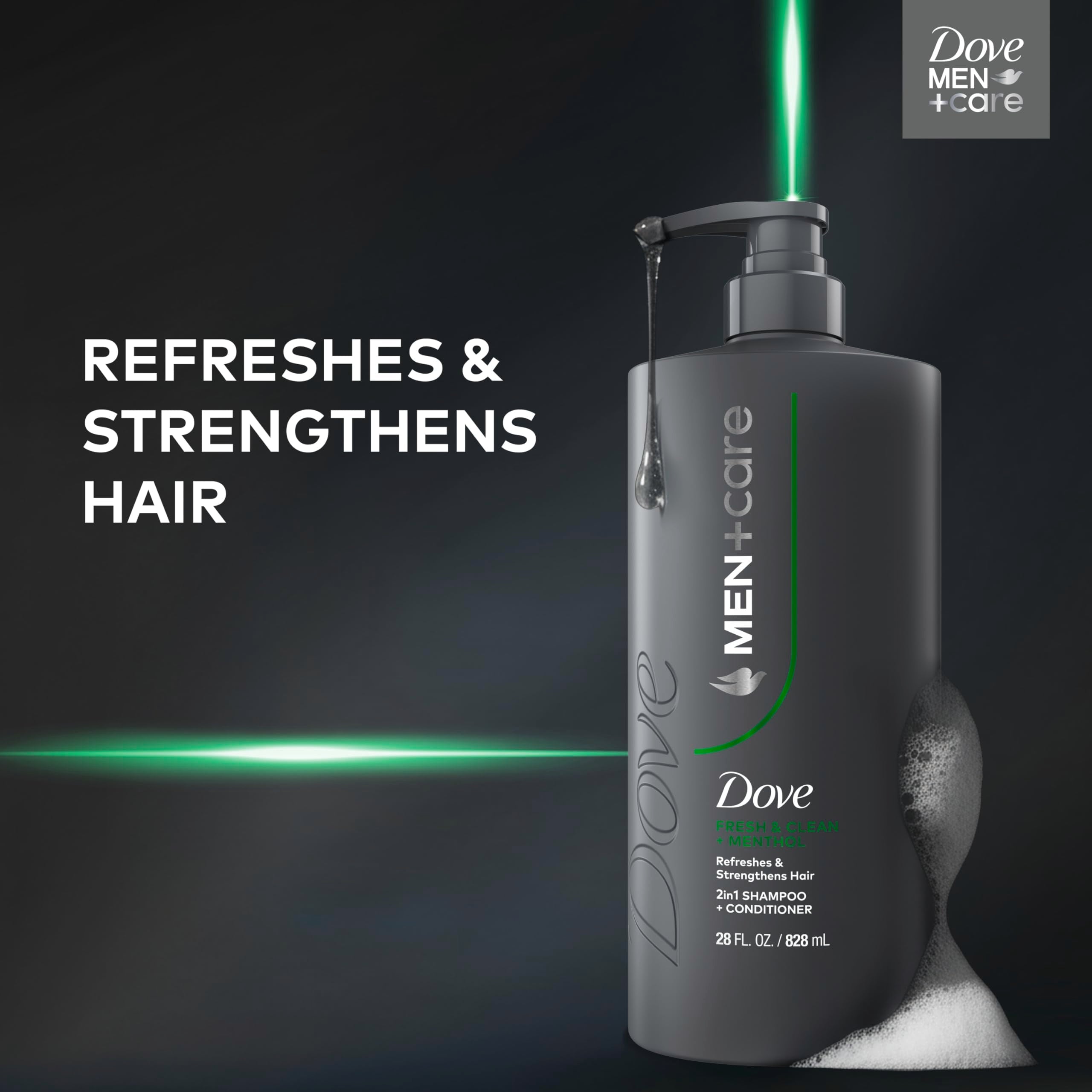 Back label of Dove Men Plus Care 2-in-1 hair product