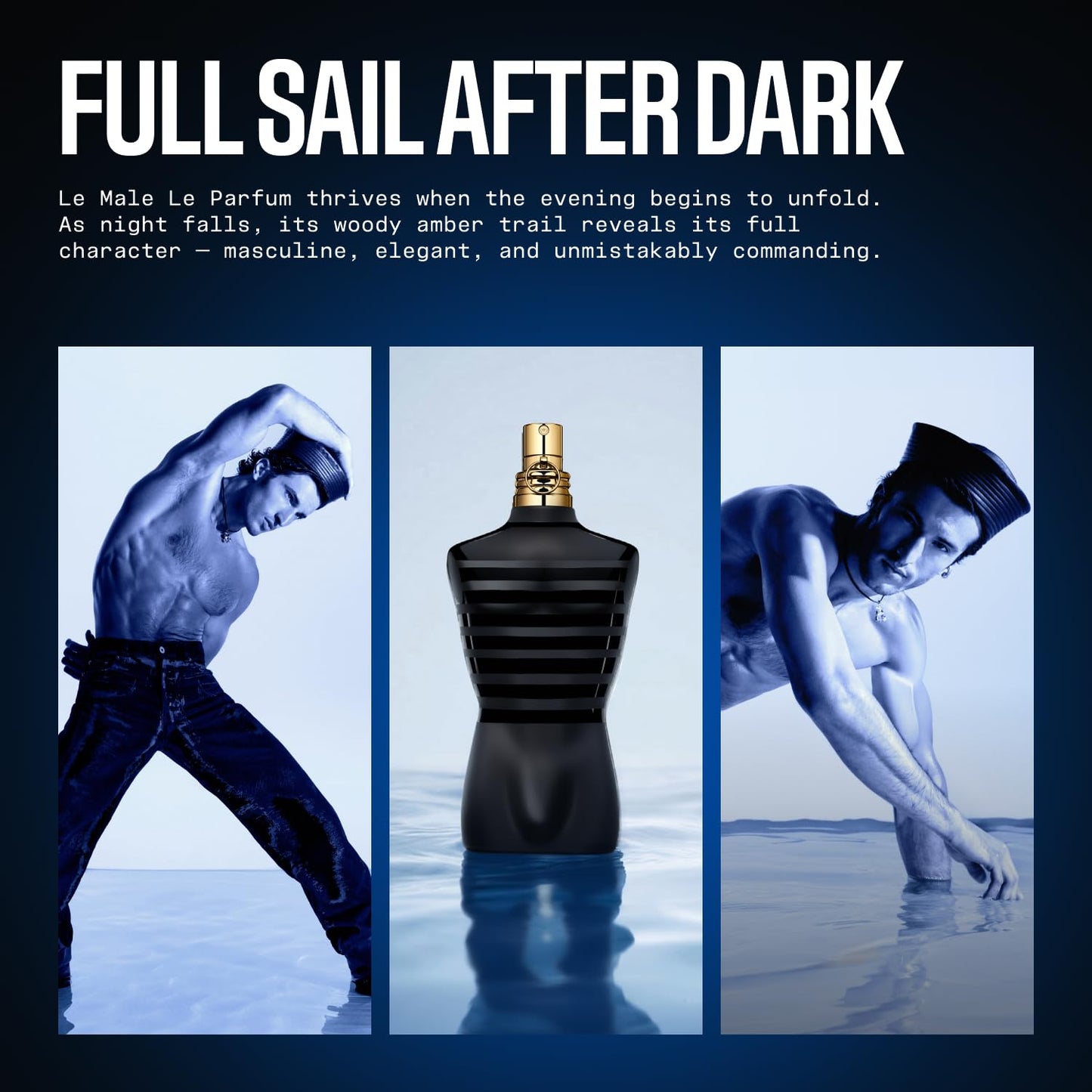 Bottom batch code and ingredient list view of Jean Paul Gaultier Le Male Le Parfum outer packaging.