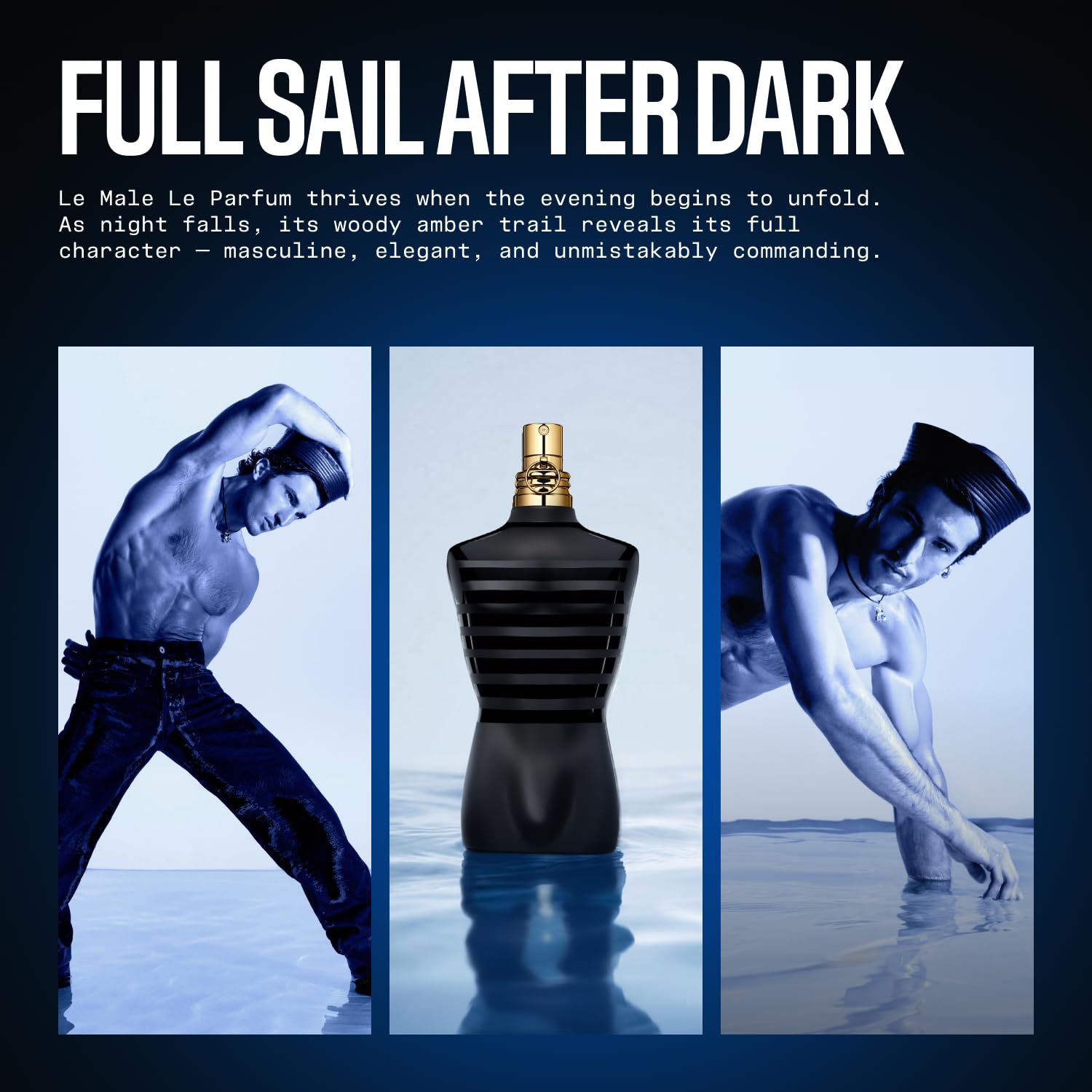 Bottom batch code and ingredient list view of Jean Paul Gaultier Le Male Le Parfum outer packaging.