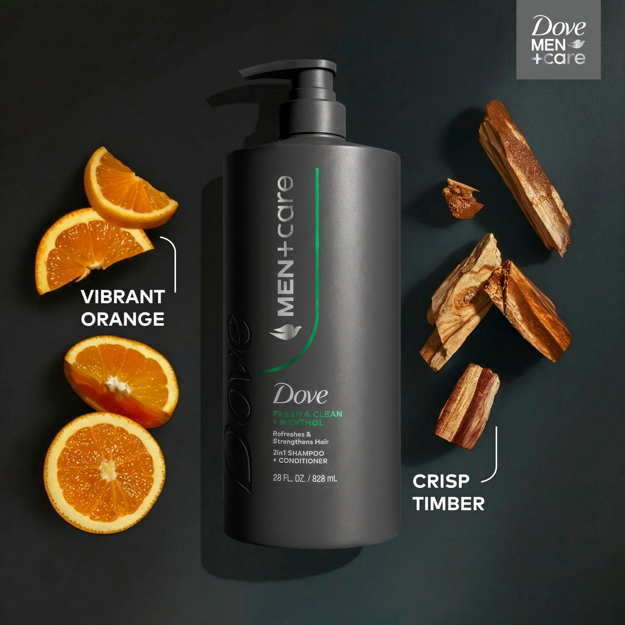 Close up of Dove Men Plus Care Fresh and Clean branding