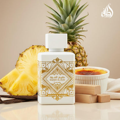 Authentic Lattafa unisex woody vanilla fragrance bottle standing upright