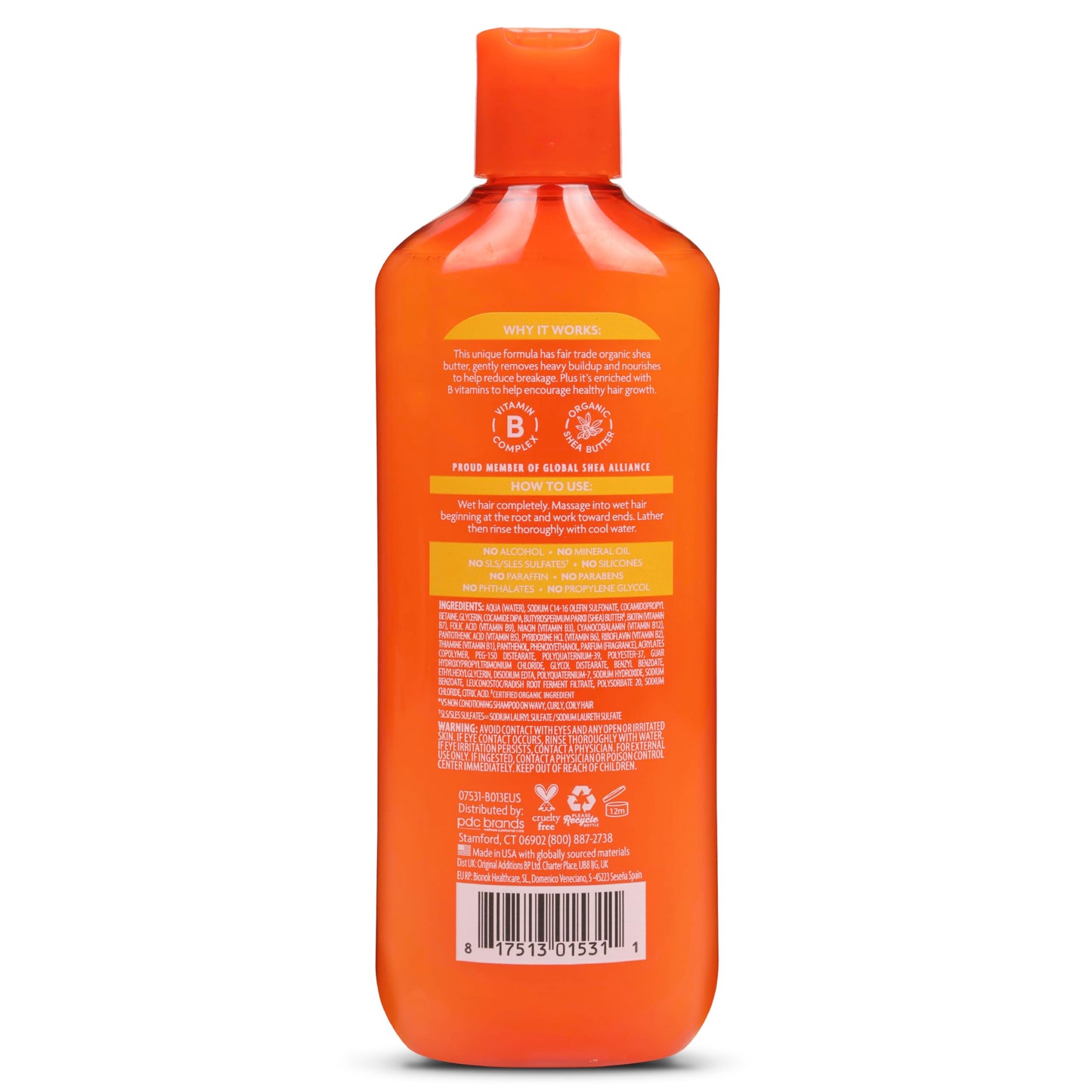 Cantu shea butter shampoo bottle showing authentic imported packaging details