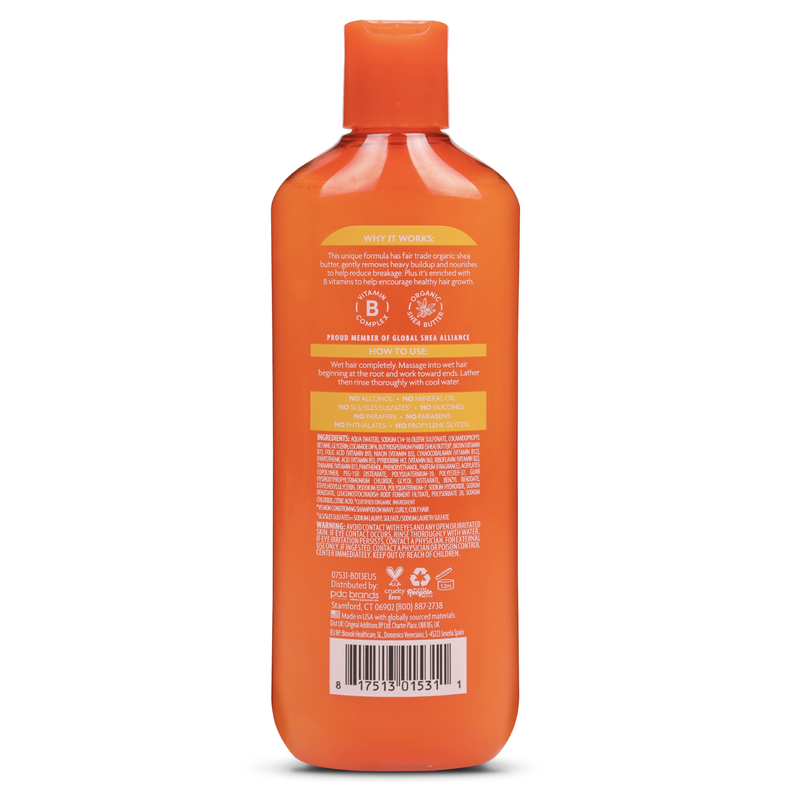 Cantu shea butter shampoo bottle showing authentic imported packaging details