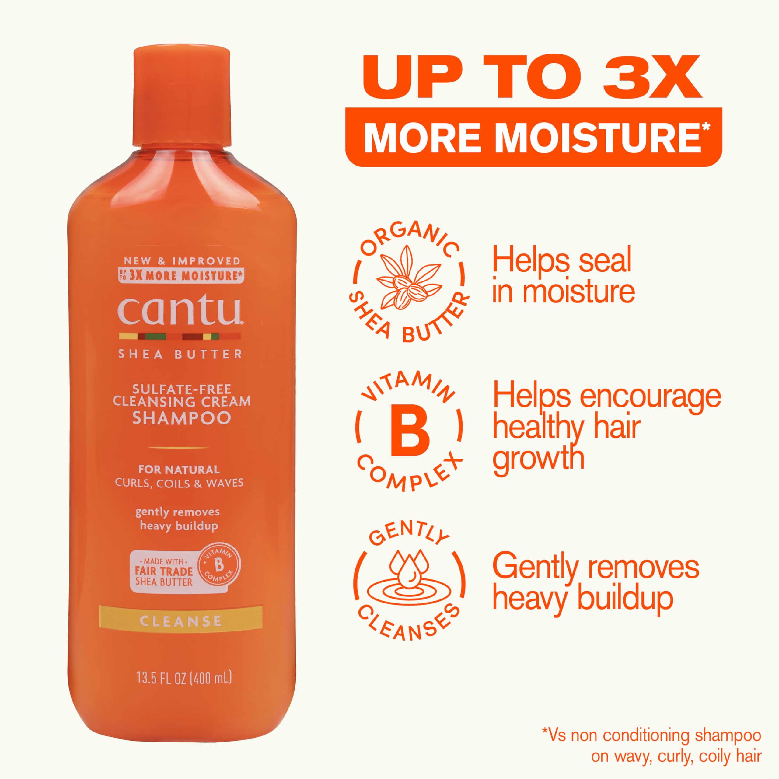 Back label of Cantu cleansing cream shampoo displaying sulfate free ingredients list