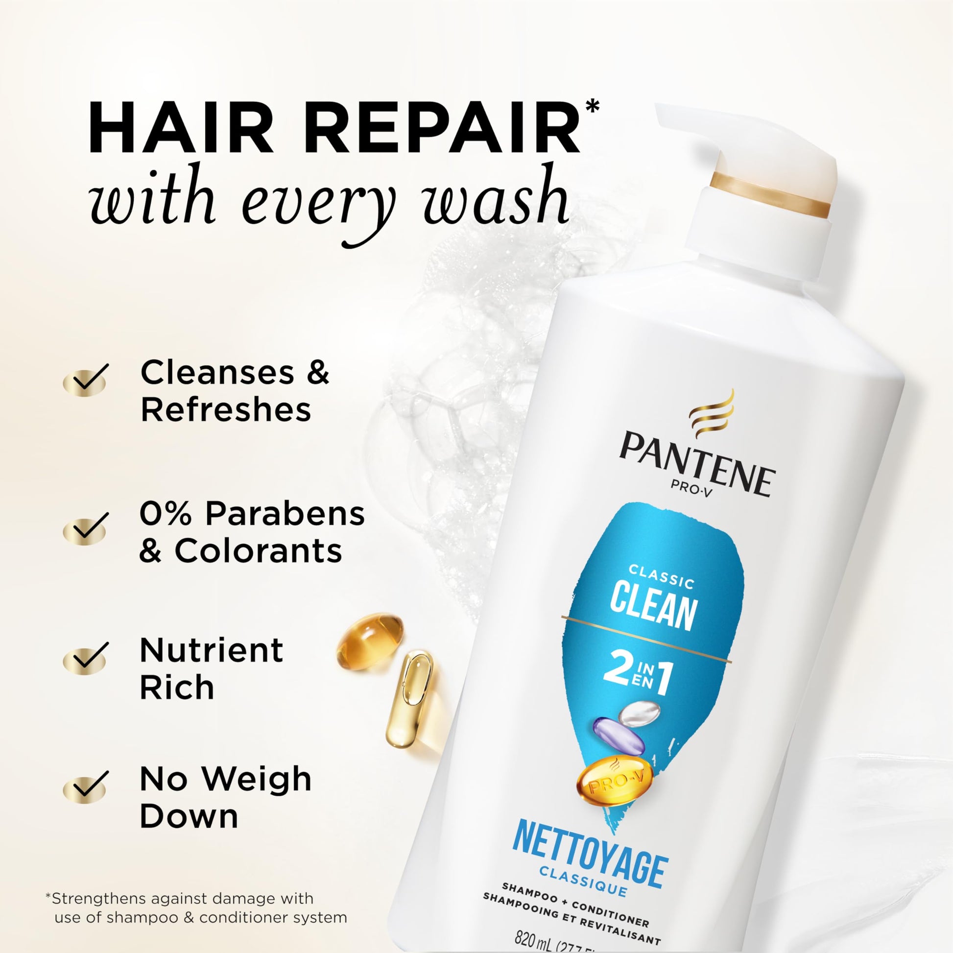 Pantene Pro-V 2-in-1 hair care bottles and rescue shot set