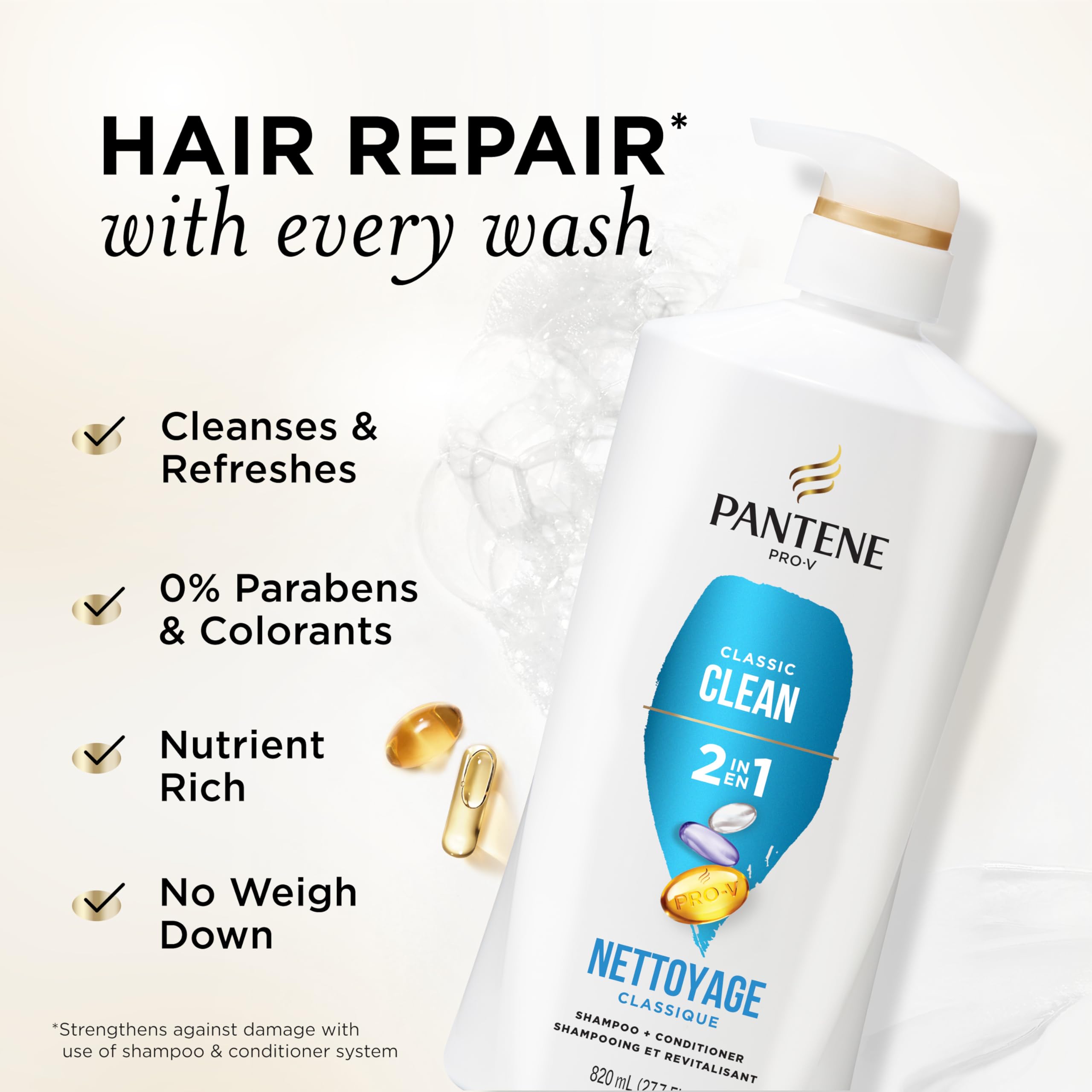 Pantene Pro-V 2-in-1 hair care bottles and rescue shot set