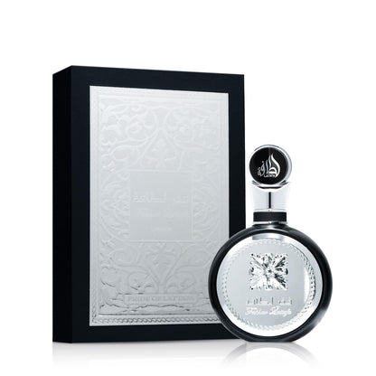 Lattafa Fakhar Black premium men's perfume packaging box and bottle setup