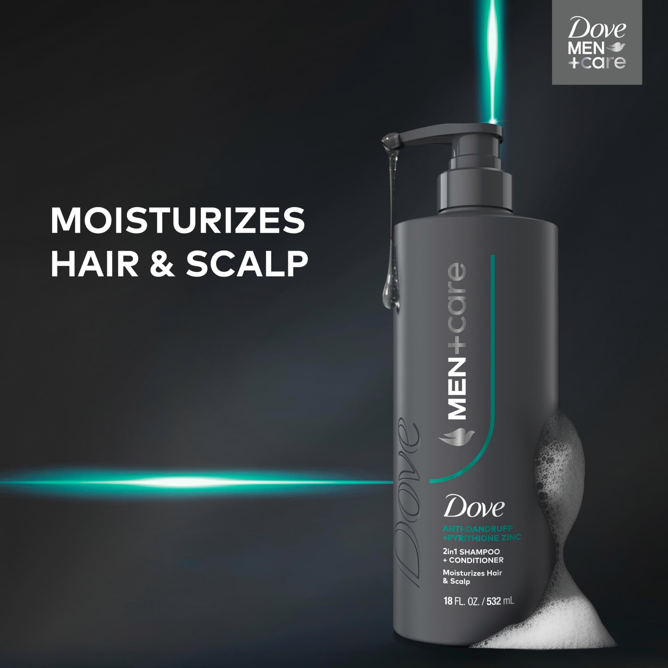 Back view of Dove Men Plus Care hair care bottle showing ingredients