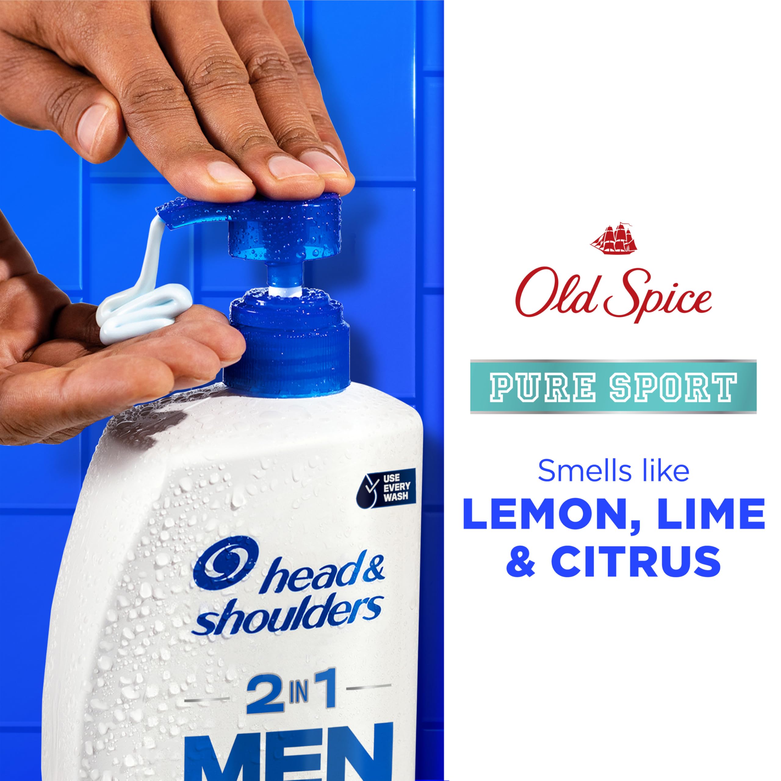 Back view of Head and Shoulders Old Spice 2-in-1 bottles showing ingredients
