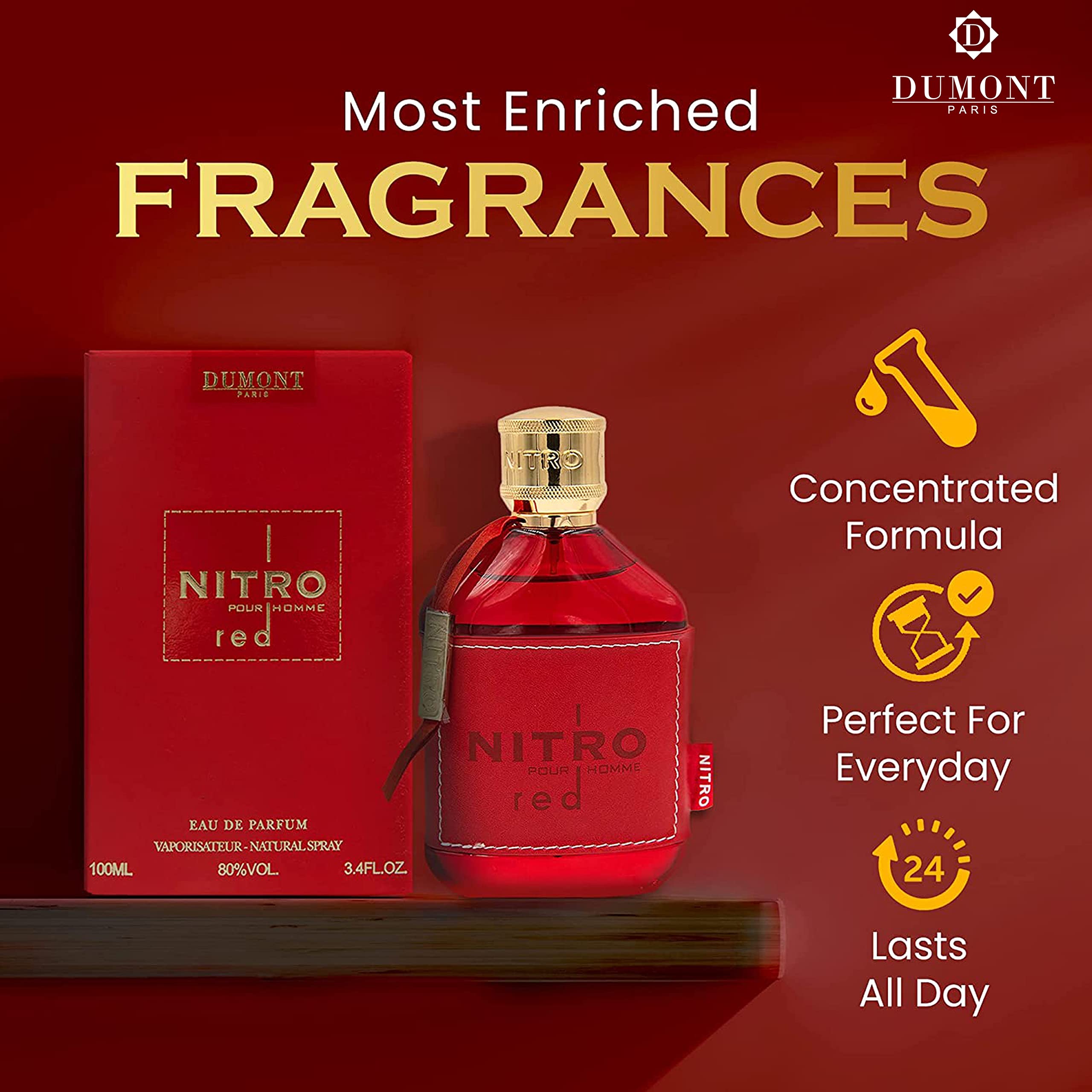 Dumont Nitro Red 3.4 Ounce spray bottle with leather texture wrapping