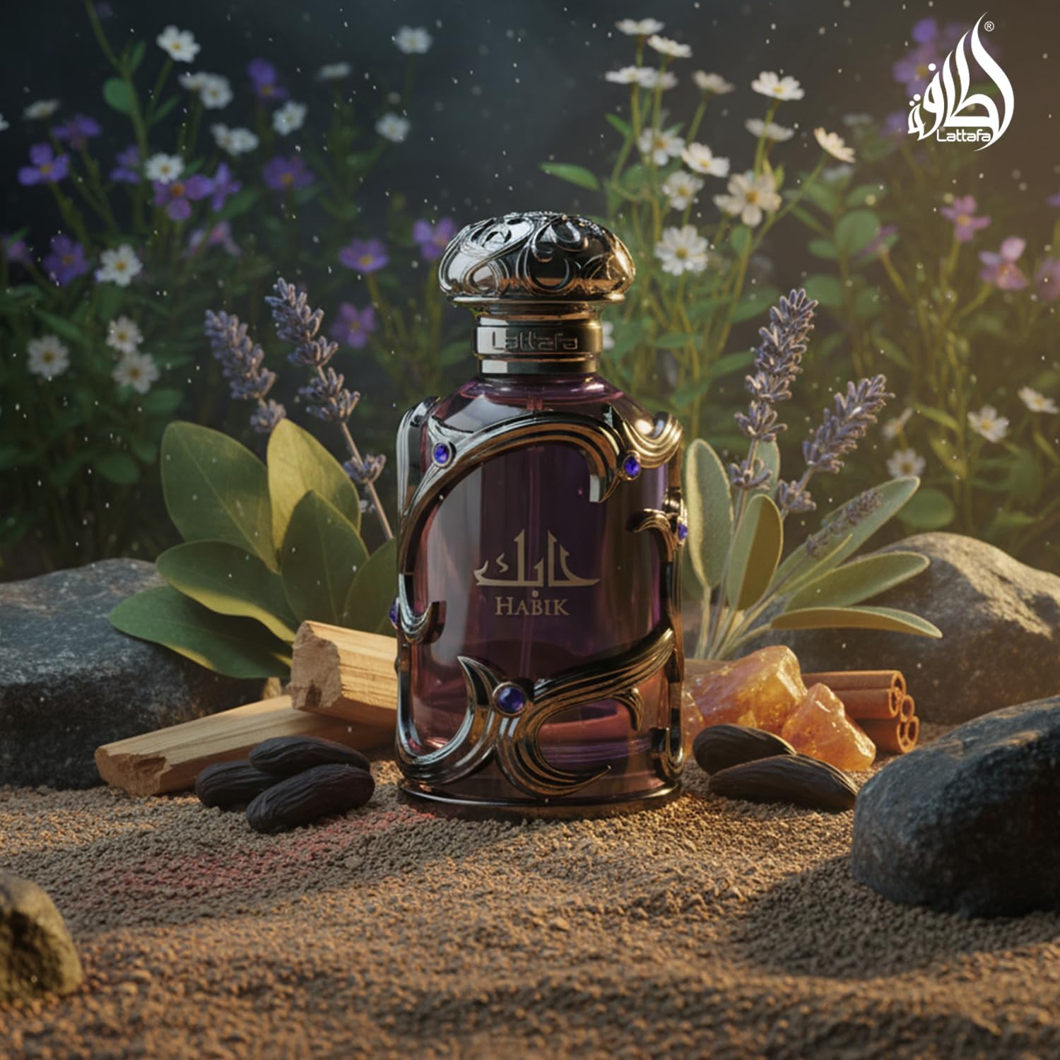 Lattafa Habik Eau de Parfum premium glass bottle design close up