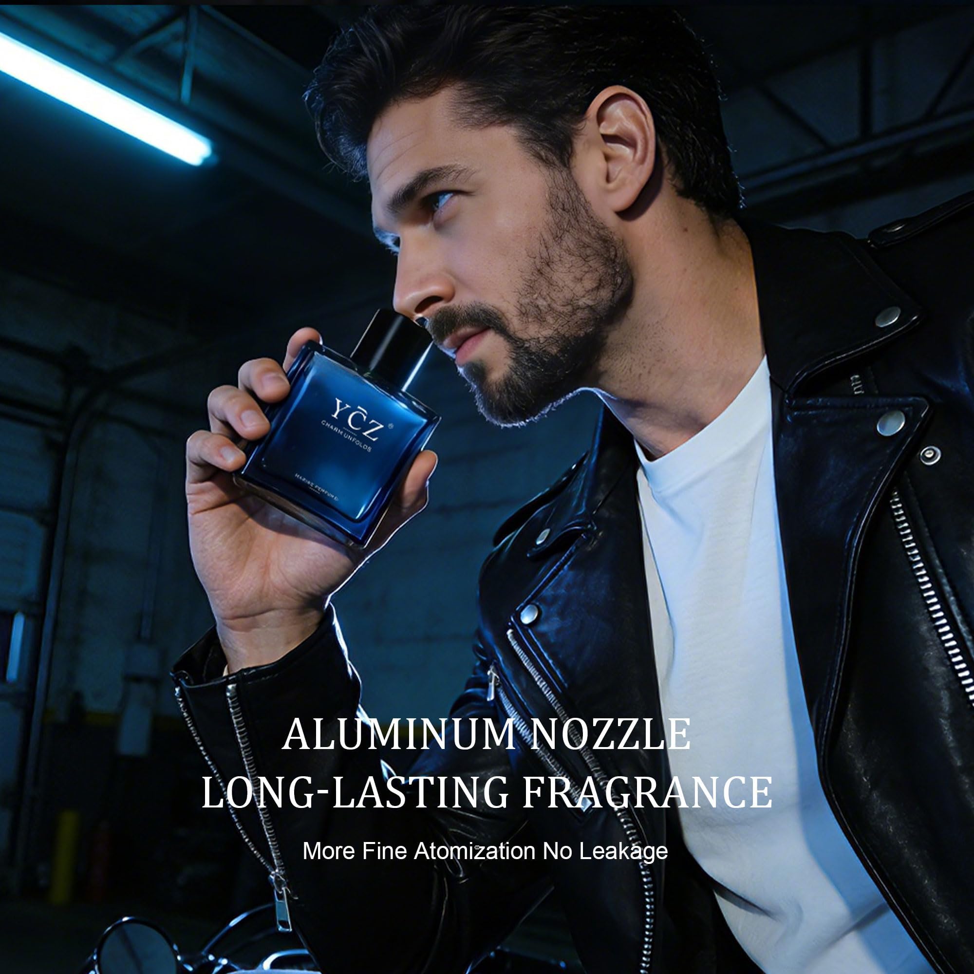 Ycz imported men's cologne close up shot of the sleek spray nozzle cap