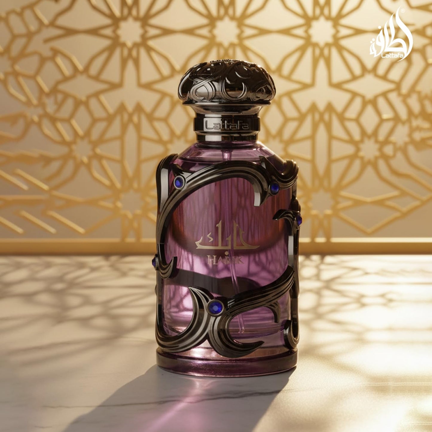 Lattafa Habik woody musky fragrance collection display piece