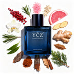 Ycz luxury grooming collection showing the deep blue marine perfume theme