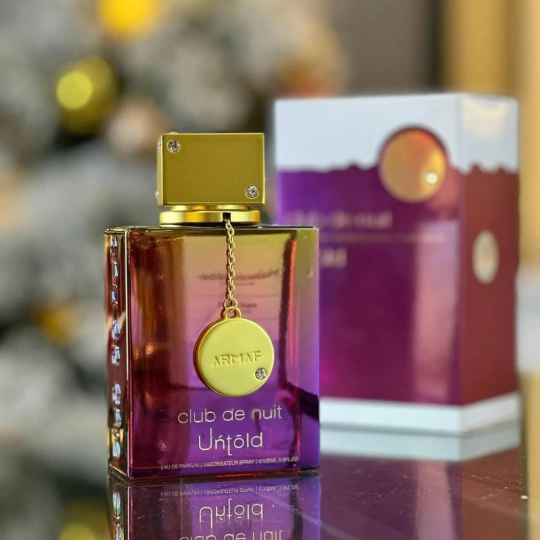 Side profile of the iridescent Armaf Club De Nuit Untold Eau De Parfum bottle highlighting its multi-colored sheen