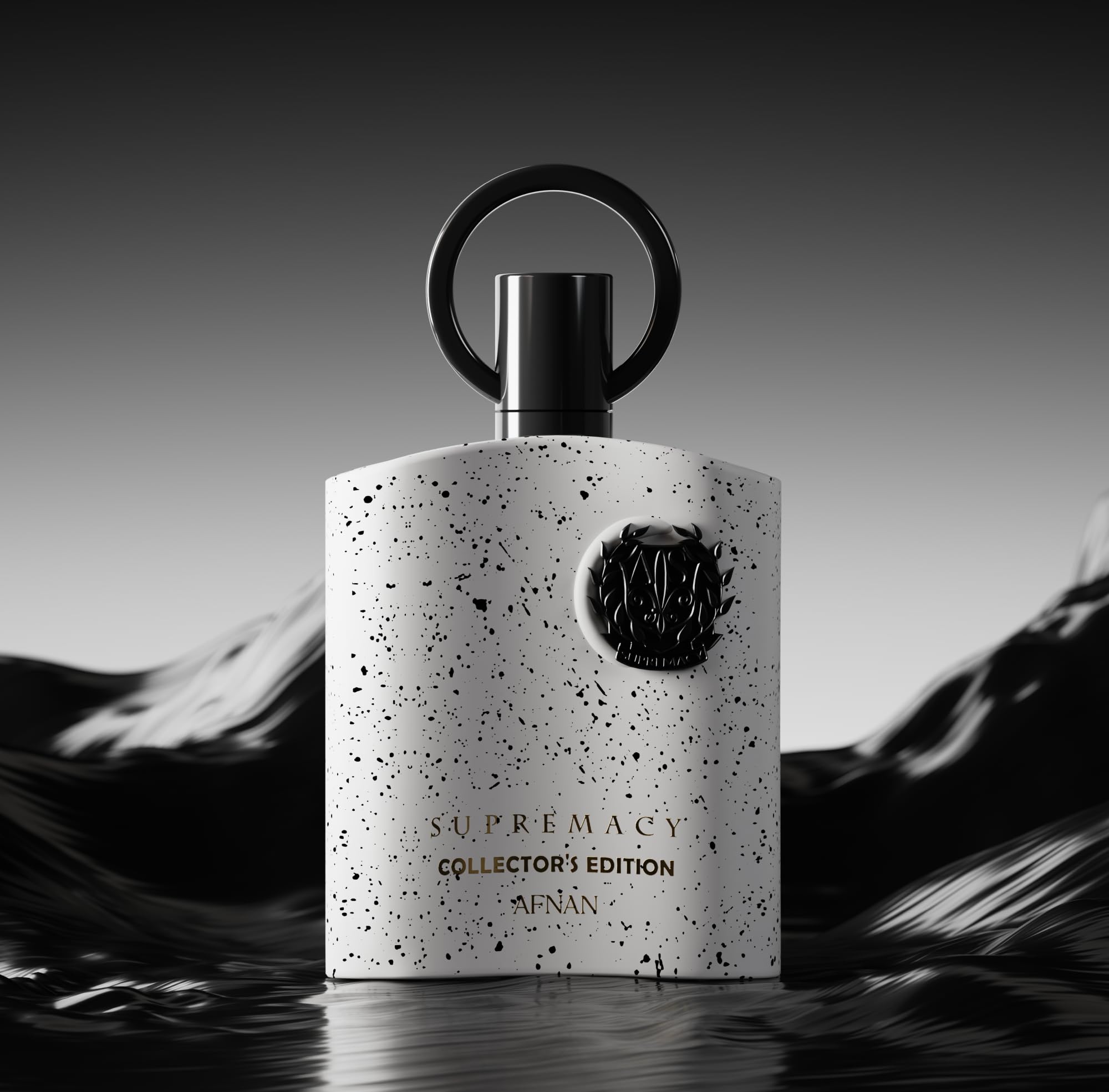 Afnan Supremacy Collector's Edition heavy white bottle angled display.