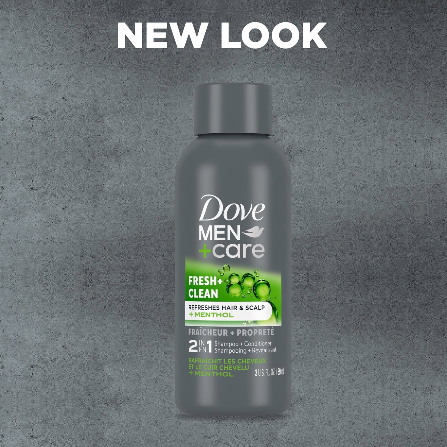 Back label of Dove Men Plus Care Fresh and Clean 3 fluid ounce bottle
