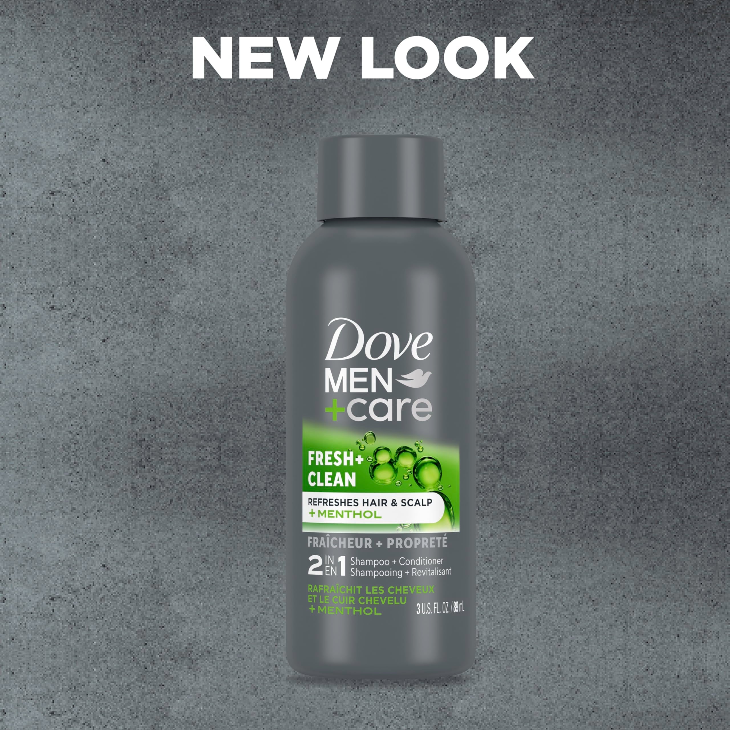 Back label of Dove Men Plus Care Fresh and Clean 3 fluid ounce bottle