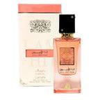 Side angle view of the authentic Lattafa Ana Abiyedh Coral unisex perfume spray packaging.