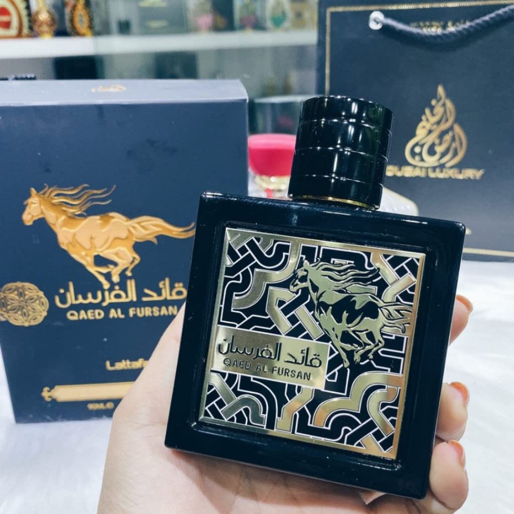 Bottom view of the Lattafa Qaed Al Fursan Eau de Parfum bottle showing product batch details