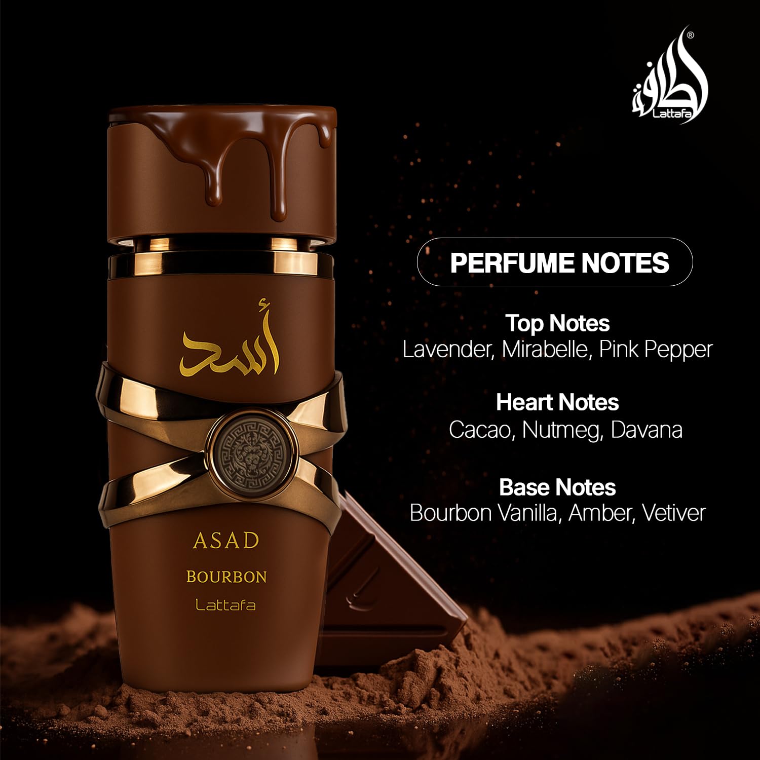 Lattafa Asad Bourbon unisex Eau De Parfum showing pulse point application spots