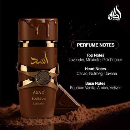 Lattafa Asad Bourbon unisex Eau De Parfum showing pulse point application spots