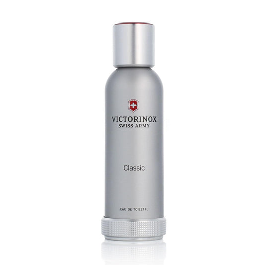 Authentic Swiss Army by Swiss Army fragrance bottle for men alongside its signature silver protective retail box.