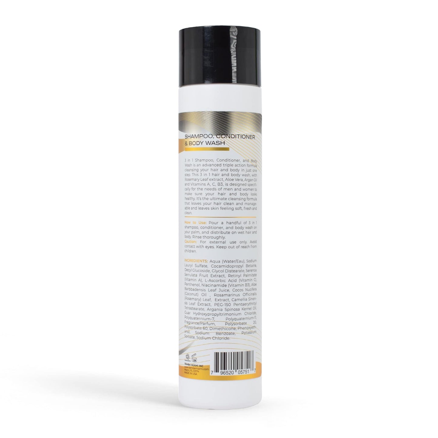 Temba Miami 3 in 1 moisturizing cleanser bottle for gym and travel convenience.
