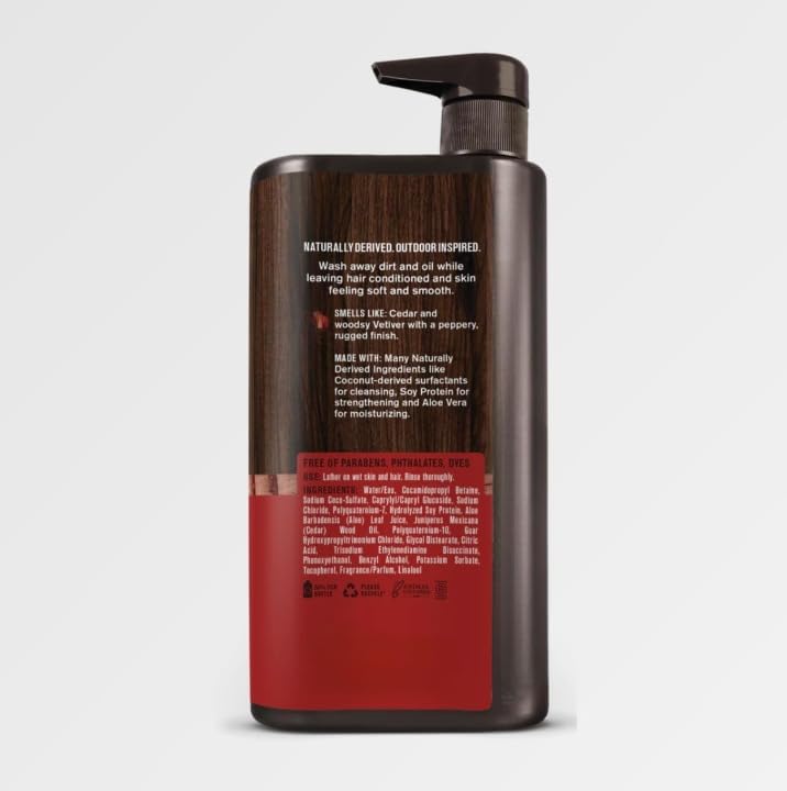Every Man Jack all-in-one shower gel shampoo and conditioner packaging details