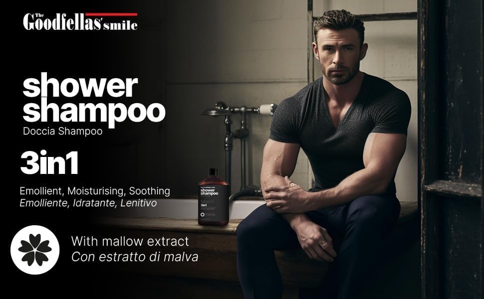 Premium paraben-free men's shower shampoo with hydrating mallow extract