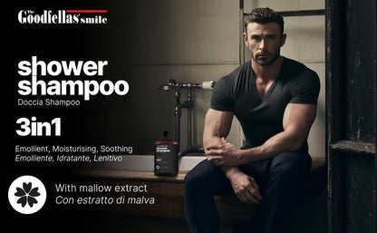 Premium paraben-free men's shower shampoo with hydrating mallow extract