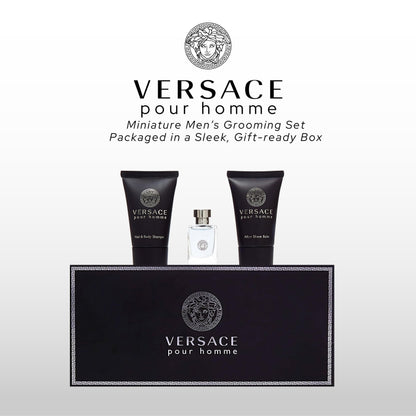 Front view of the 5ml miniature glass bottle of Versace Pour Homme Eau de Toilette