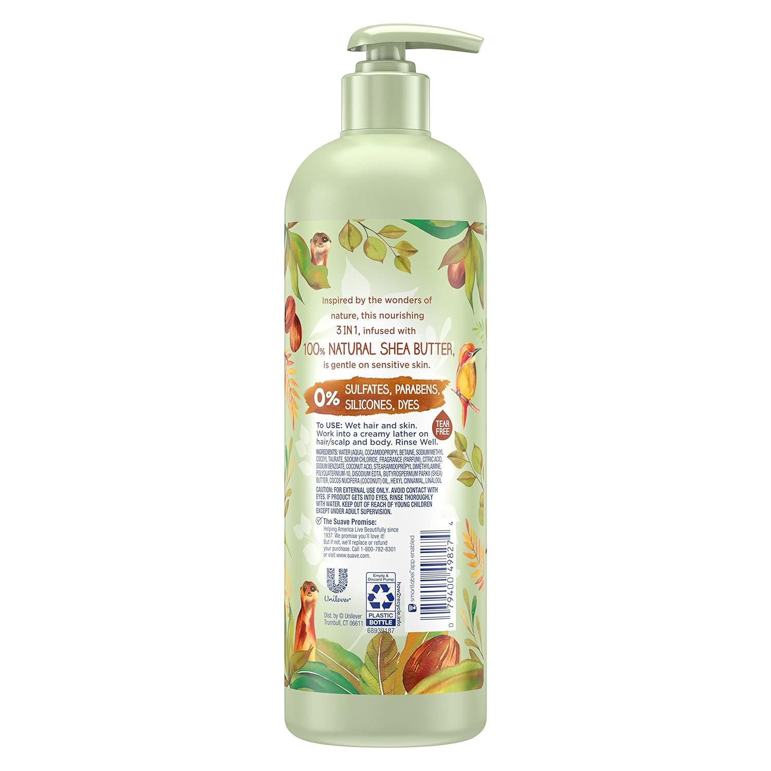 Suave Kids tear free shampoo conditioner and body wash bottle showing ingredients label