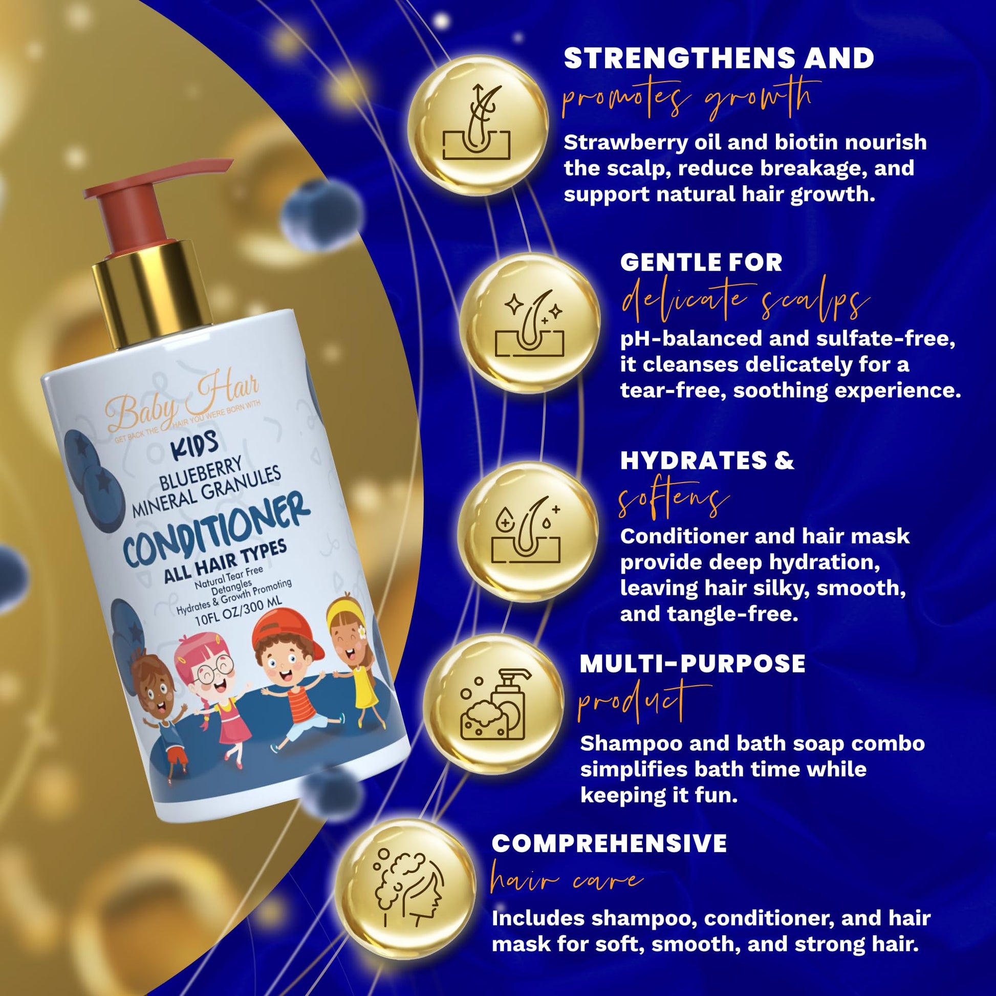 Tear free kids hair conditioner with biotin and aloe vera