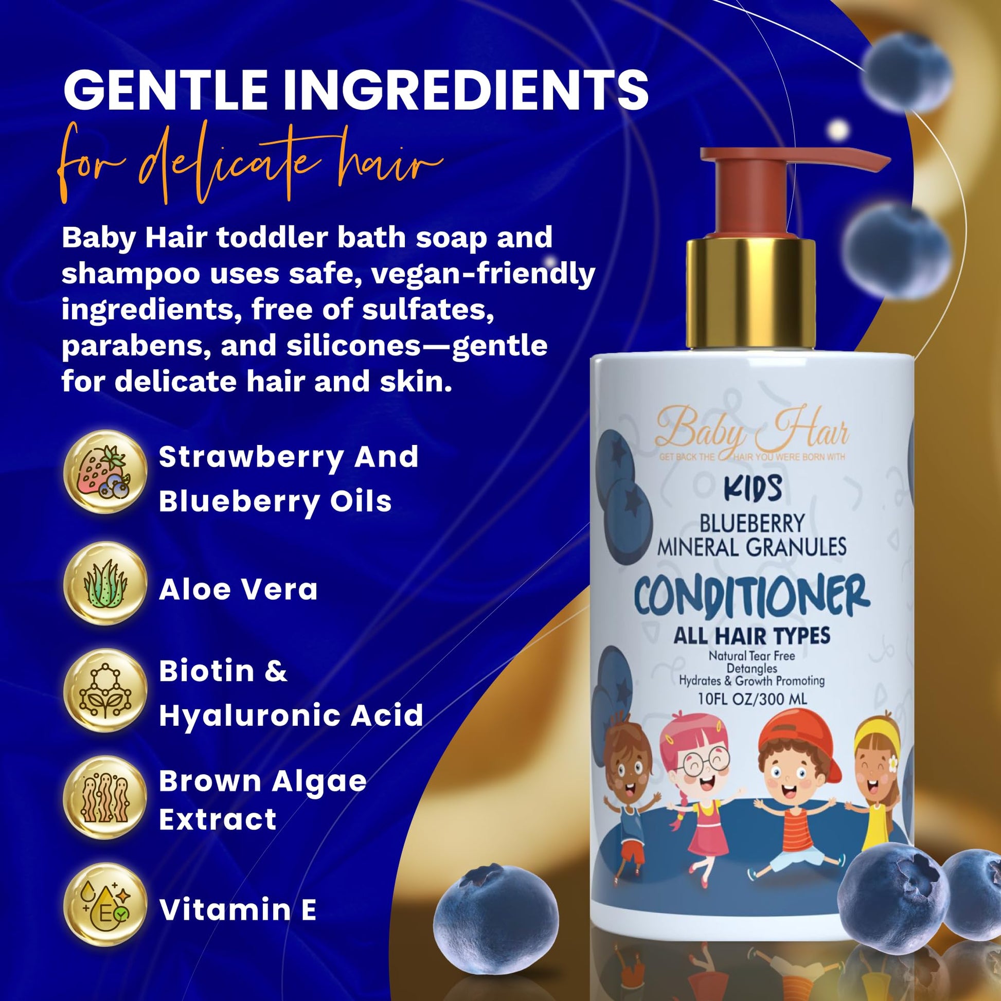 Natural blueberry and strawberry oil formula for children's hair
