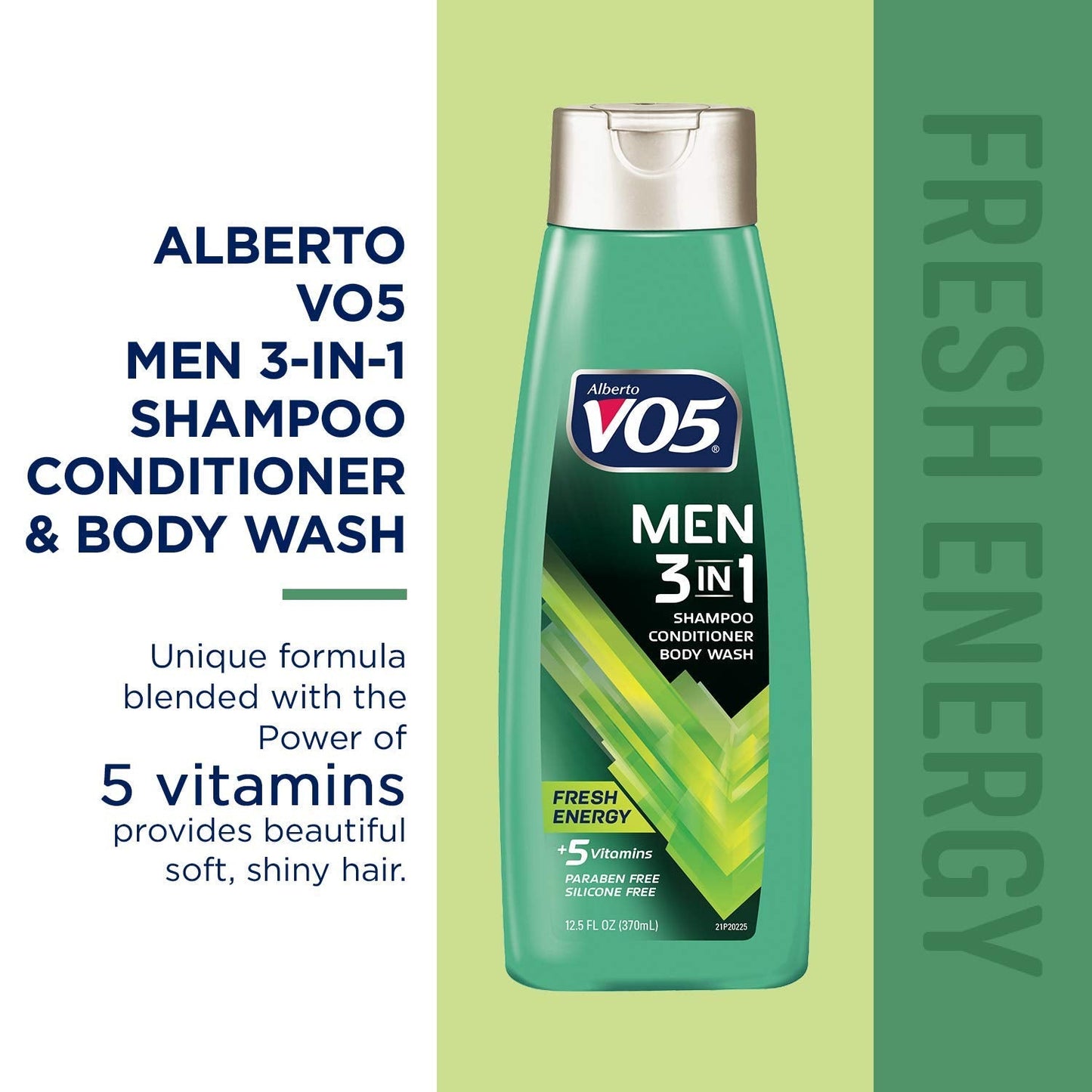 Alberto VO5 Fresh Energy 3-in-1 hair and body wash label details